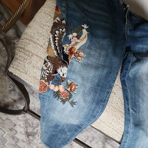 DRIFTWOOD Blue Jeans with Floral and Eagle Embroidery